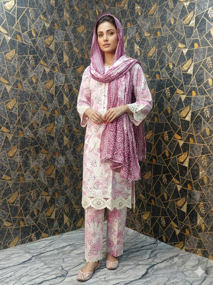 Lush Lavender Hand-Block Printed 3-Piece Lawn Suit