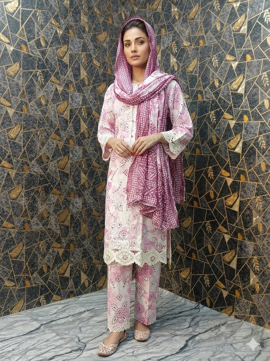 Lush Lavender Hand-Block Printed 3-Piece Lawn Suit