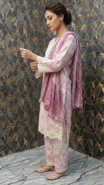 Lush Lavender Hand-Block Printed 3-Piece Lawn Suit