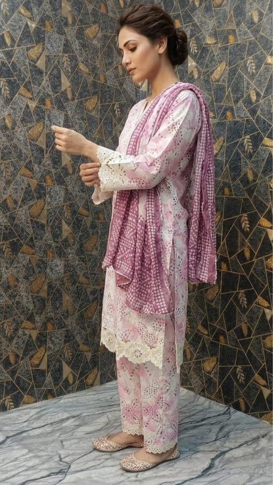 Lush Lavender Hand-Block Printed 3-Piece Lawn Suit