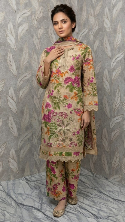Floral Meadow: 3-Piece Printed & Embroidered Lawn Ensembl