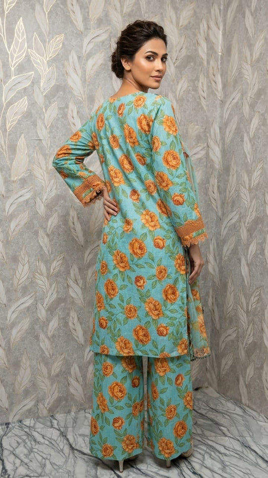Summer Bloom | Powder Blue & Ochre Floral 3-Piece Suite