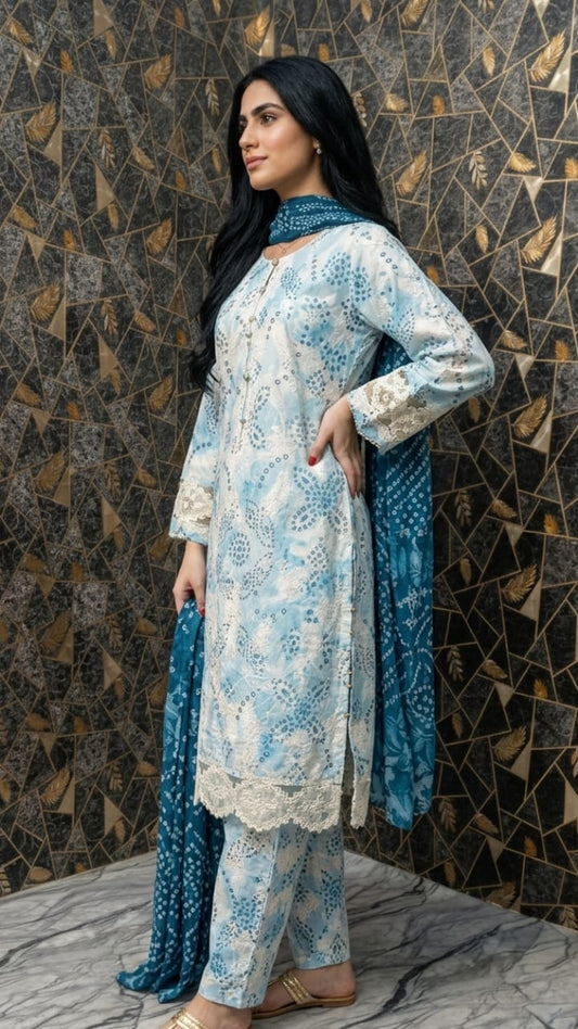 Azure Chunri Embroidered 3-Piece Lawn Suit