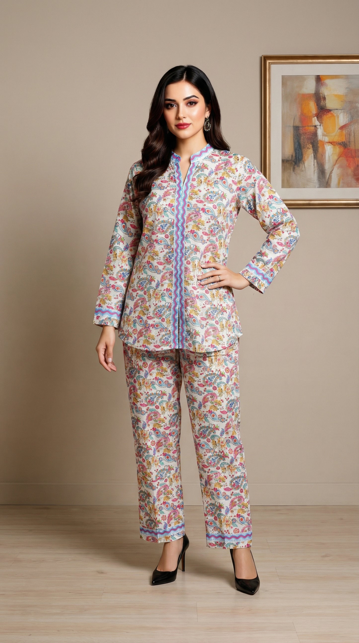 Serene Paisley Print Stitched Suit – 2 Piece Set