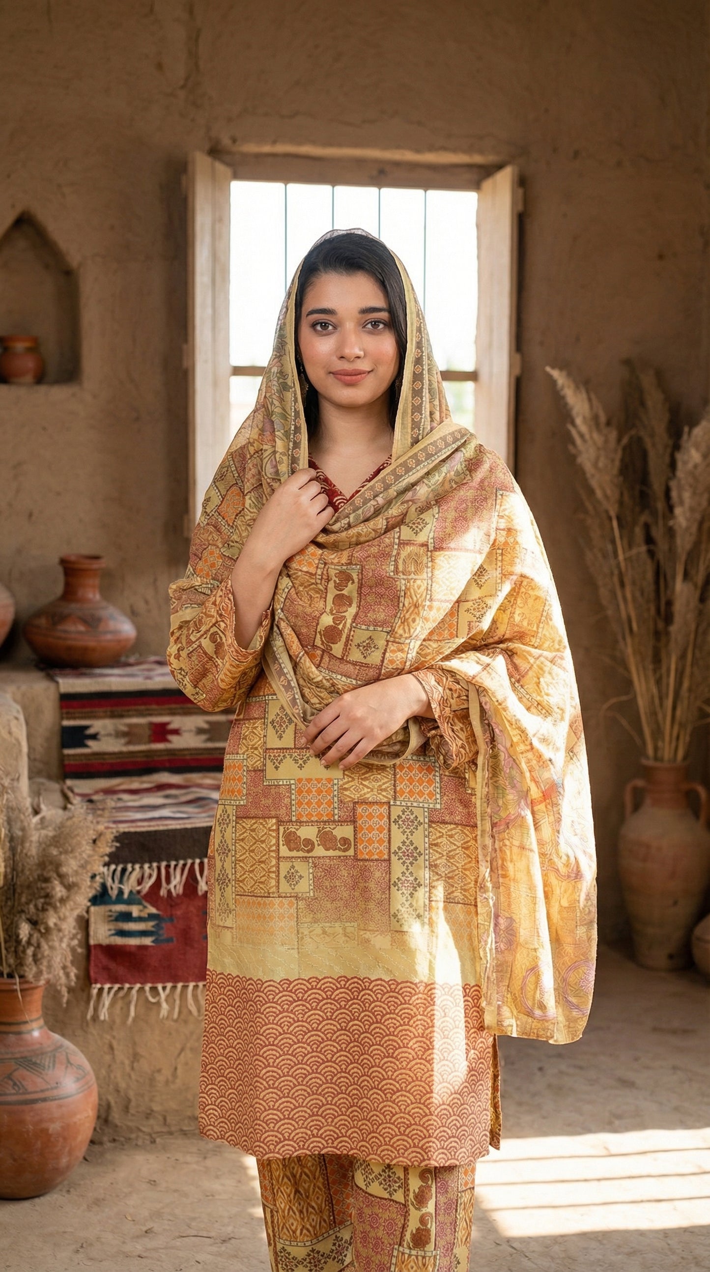 Earthy Patchwork Print 3-Piece Lawn Suit